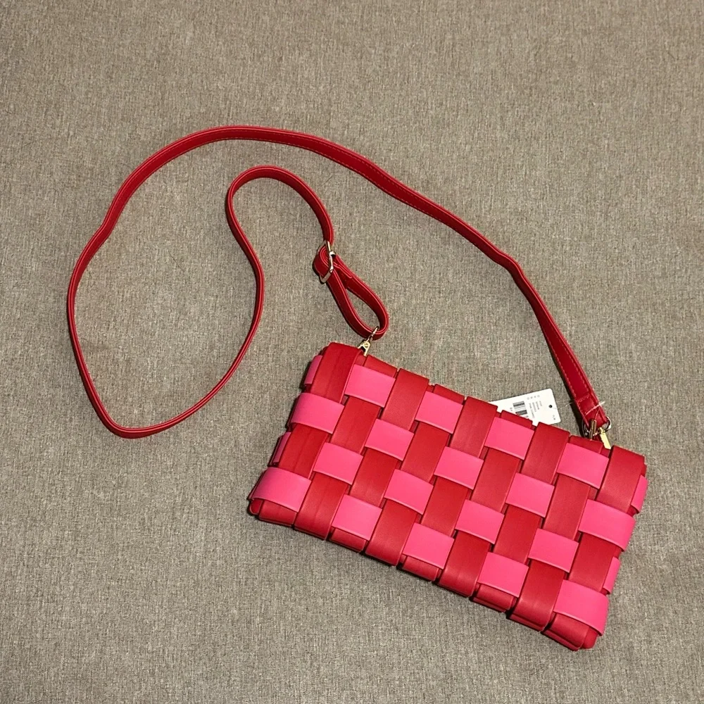 Anthropologie Puffy Woven Red and Pink Woven Clutch Or Crossbody - Picture 5 of 12